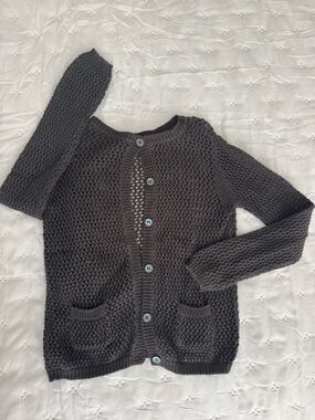 Bonpoint Gray Open-Knit Button-Front Girl’s Cardigan Sweater